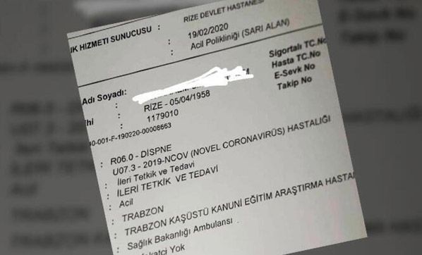 Rize’de, ‘koronavirüs’ şüphesi belgesini paylaşan sağlık çalışanına soruşturma