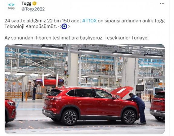 Togg'a rekor başvuru! Bir günde 22 bin sipariş