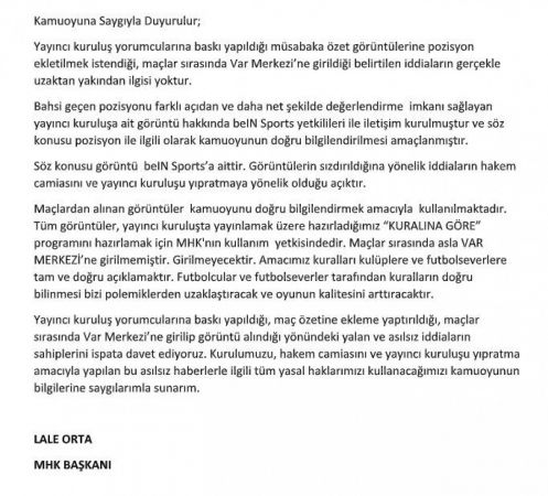 Maçlar sırasında asla VAR Merkezi’ne girilmemiştir, girilmeyecektir Maçlar sırasında asla VAR Merkezi’ne girilmemiştir, girilmeyecektir