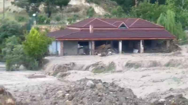 Denizli'de sular ağaçları devirip önüne çıkan restoranı yuttu