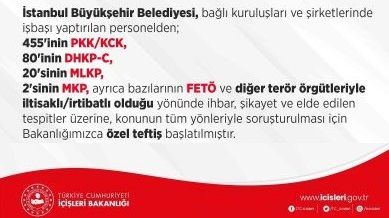 İçişleri Bakanlığından, DİAYDER referansıyla İBB’ye yerleştirilenlere yönelik açıklama