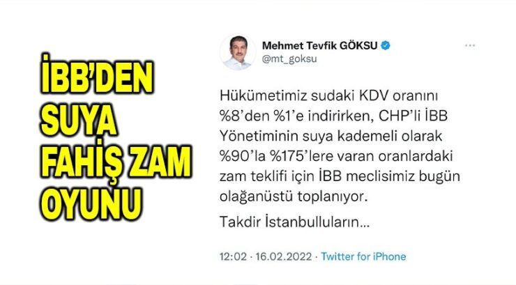 İBB’DEN SUYA ZAM OYUNU