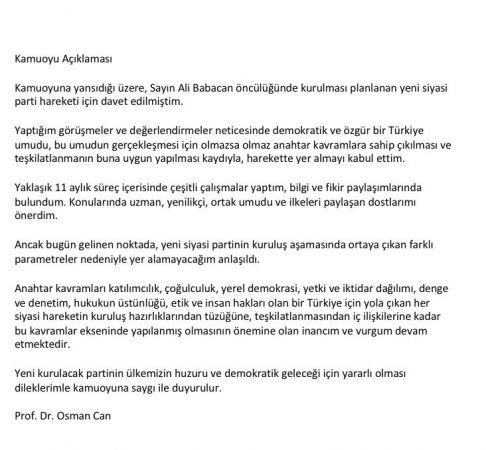 Daha parti yok ama istifa var! Ali Babacan’ın partisinden ilk istifa