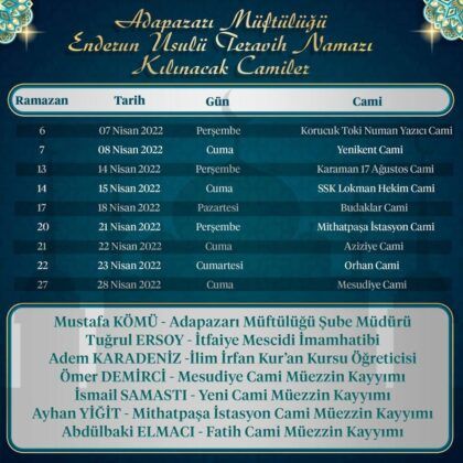 Adapazarı’nda 9 camide enderun teravih geleneği yaşatılacak