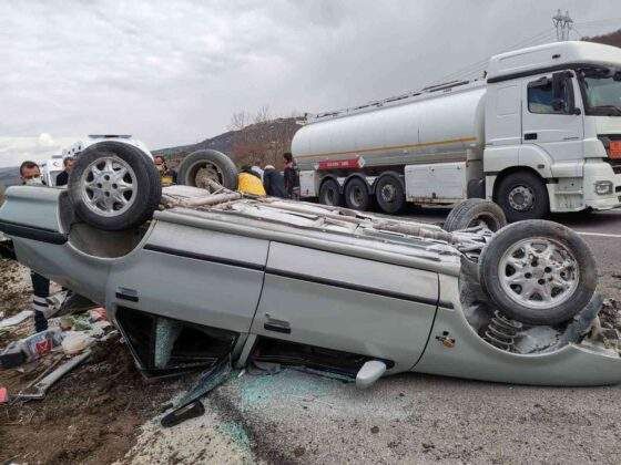 TEM’de kontrolden çıkan otomobil takla attı: 1’i ağır 4 yaralı