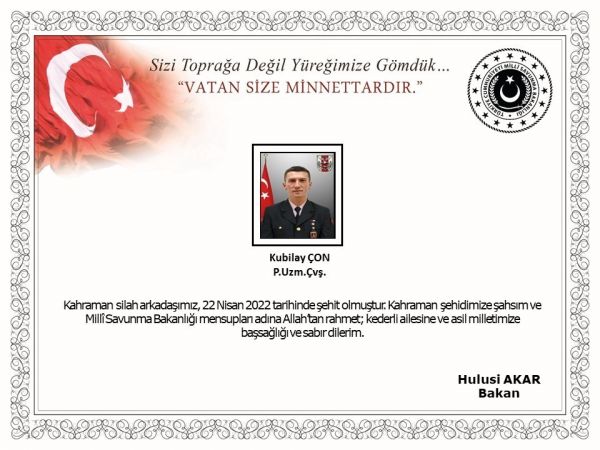 MSB: “ Pençe-Kilit operasyon bölgesinde 1 asker şehit oldu”