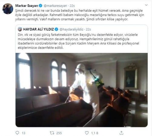 Sadece camiler değil, kiliseler de dezenfekte edildi