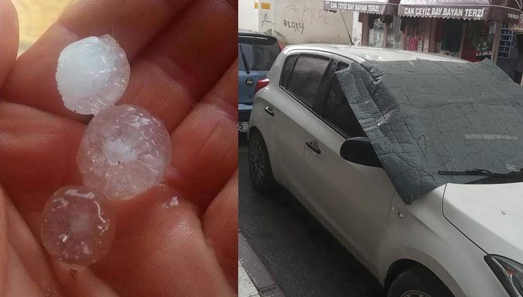 Fındık büyüklüğünde dolu yağdı, caddeler beyaza büründü