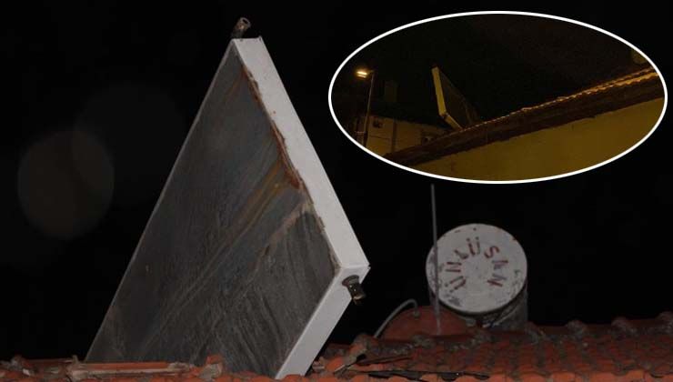 Fırtınanın uçurduğu güneş enerjisi paneli eve ok gibi saplandı