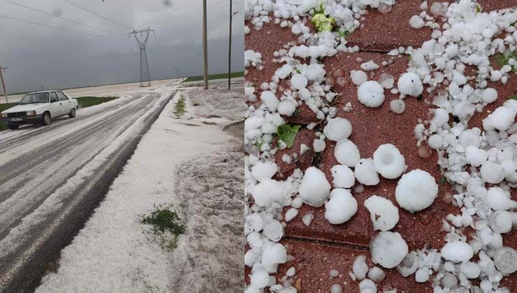 Konya’da ceviz büyüklüğündeki dolu ekili arazilere zarar verdi