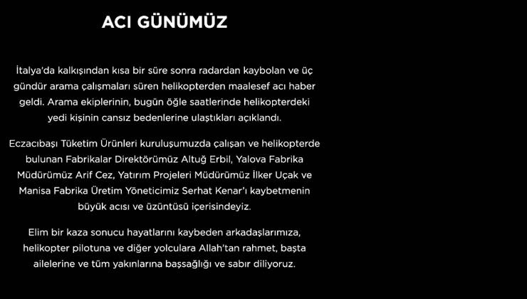 Eczacıbaşı Topluluğu İtalya’da hayatını kaybedenlerin isimlerini açıkladı