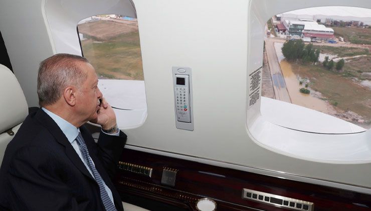 Selden en çok etkilenen yerlerden biriydi… Erdoğan, Akyurt’ta havadan incelemede bulundu