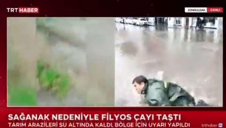TRT muhabiri canlı yayında rögara düştü TRT muhabiri canlı yayında rögara düştü