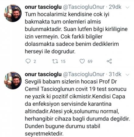 Çapa Tıp’ın Dahiliye Profesörünün sonuçları pozitif çıktı! Haberi oğlu verdi
