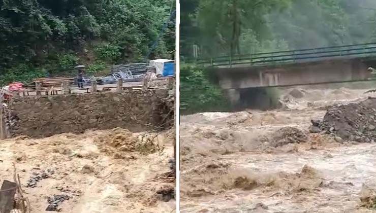 Rize’de dere taştı, yol ulaşıma kapandı