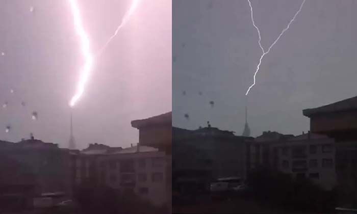 Çamlıca Radyo-TV Kulesi’ne yıldırım düştüğü anlar kamerada