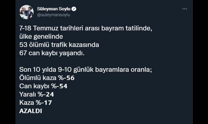 Bayram tatilinde yaşanan trafik kazalarında 67 kişi yaşamını yitirdi
