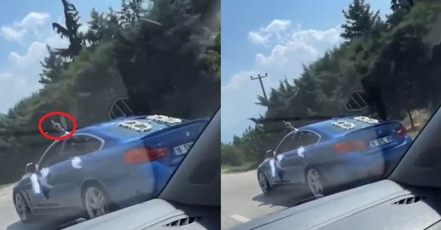 Pes artık.. Gelin arabasından havaya 15 el ateş açtı