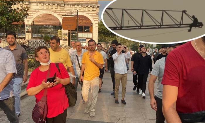 Fatih’te vinç üzerinde intihar girişimi tramvay seferlerini durdurdu