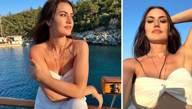 Fahriye Evcen’den mest eden tekne pozu… Güzelliği büyüledi
