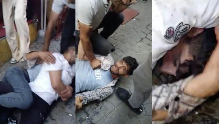 Eminönü’nde taciz iddiası ortalığı karıştırdı; tacizciyi yerde tekmelediler