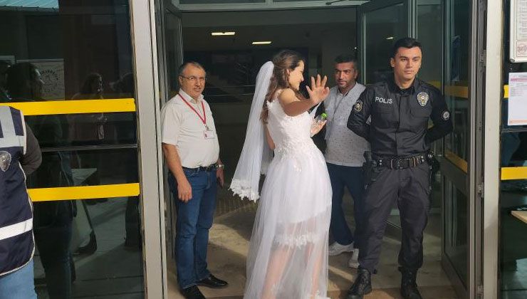 Gelinliği ile sınava girdi