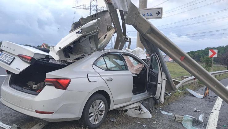 İstanbul Havalimanı yolunda hostesleri taşıyan araç bariyerlere ok gibi saplandı