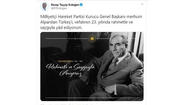 Erdoğan’dan, Alparslan Türkeş paylaşımı