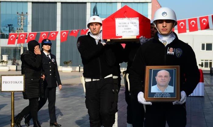 Polis memuru Ayhan Aydın son yolculuğuna uğurlandı