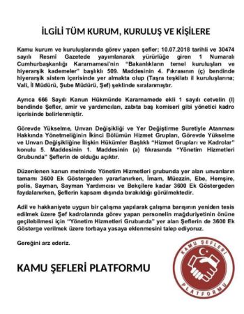 KAMU ŞEFLERİNİN 3600 HAKLI TALEBİ