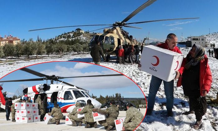 Kızılay ve TSK’dan köylere helikopterle yardım