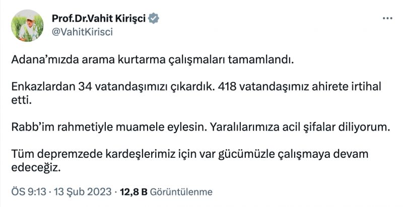 Adana’da arama kurtarma çalışmaları tamamlandı