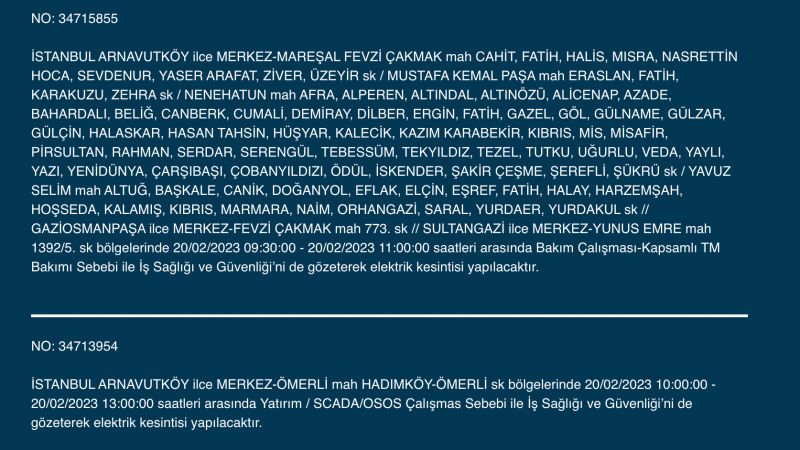 İSTANBUL ELEKTRİK KESİNTİSİ 20 ŞUBAT 2023! Hangi İlçelerde Elektrikler Gidecek, Kesilecek? Yüzlerce Sokak Uyarıldı!