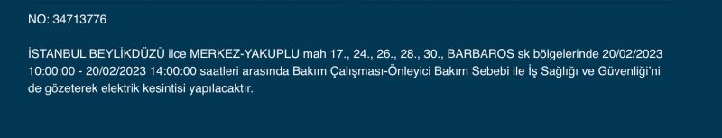 İSTANBUL ELEKTRİK KESİNTİSİ 20 ŞUBAT 2023! Hangi İlçelerde Elektrikler Gidecek, Kesilecek? Yüzlerce Sokak Uyarıldı!