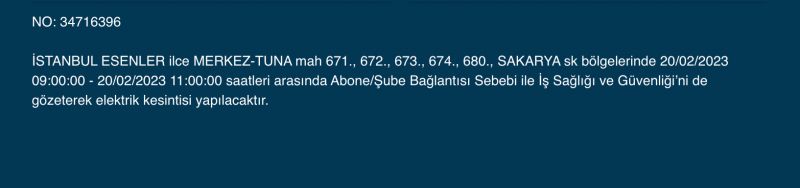 İSTANBUL ELEKTRİK KESİNTİSİ 20 ŞUBAT 2023! Hangi İlçelerde Elektrikler Gidecek, Kesilecek? Yüzlerce Sokak Uyarıldı!