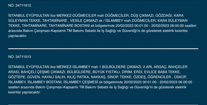 İSTANBUL ELEKTRİK KESİNTİSİ 20 ŞUBAT 2023! Hangi İlçelerde Elektrikler Gidecek, Kesilecek? Yüzlerce Sokak Uyarıldı!
