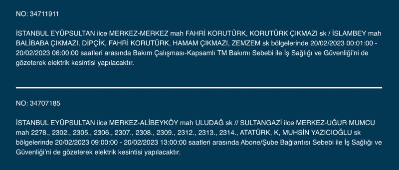 İSTANBUL ELEKTRİK KESİNTİSİ 20 ŞUBAT 2023! Hangi İlçelerde Elektrikler Gidecek, Kesilecek? Yüzlerce Sokak Uyarıldı!