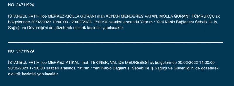 İSTANBUL ELEKTRİK KESİNTİSİ 20 ŞUBAT 2023! Hangi İlçelerde Elektrikler Gidecek, Kesilecek? Yüzlerce Sokak Uyarıldı!
