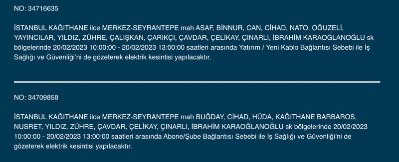 İSTANBUL ELEKTRİK KESİNTİSİ 20 ŞUBAT 2023! Hangi İlçelerde Elektrikler Gidecek, Kesilecek? Yüzlerce Sokak Uyarıldı!