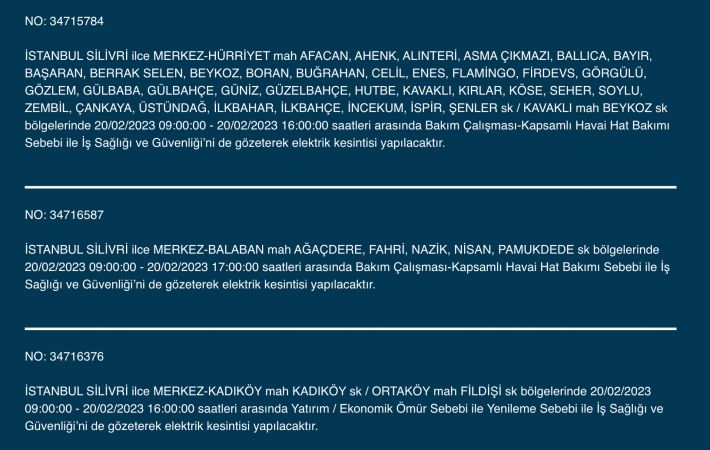 İSTANBUL ELEKTRİK KESİNTİSİ 20 ŞUBAT 2023! Hangi İlçelerde Elektrikler Gidecek, Kesilecek? Yüzlerce Sokak Uyarıldı!