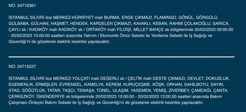 İSTANBUL ELEKTRİK KESİNTİSİ 20 ŞUBAT 2023! Hangi İlçelerde Elektrikler Gidecek, Kesilecek? Yüzlerce Sokak Uyarıldı!