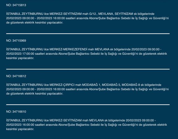 İSTANBUL ELEKTRİK KESİNTİSİ 20 ŞUBAT 2023! Hangi İlçelerde Elektrikler Gidecek, Kesilecek? Yüzlerce Sokak Uyarıldı!