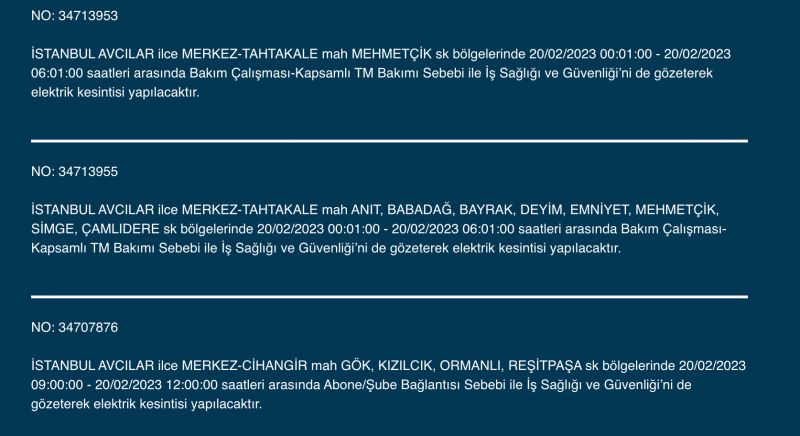 İSTANBUL ELEKTRİK KESİNTİSİ 20 ŞUBAT 2023! Hangi İlçelerde Elektrikler Gidecek, Kesilecek? Yüzlerce Sokak Uyarıldı!