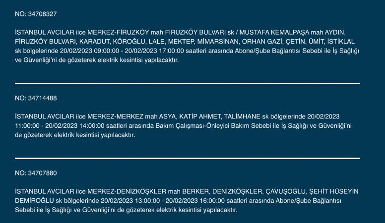 İSTANBUL ELEKTRİK KESİNTİSİ 20 ŞUBAT 2023! Hangi İlçelerde Elektrikler Gidecek, Kesilecek? Yüzlerce Sokak Uyarıldı!