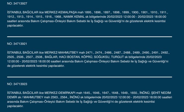 İSTANBUL ELEKTRİK KESİNTİSİ 20 ŞUBAT 2023! Hangi İlçelerde Elektrikler Gidecek, Kesilecek? Yüzlerce Sokak Uyarıldı!