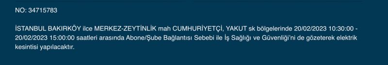 İSTANBUL ELEKTRİK KESİNTİSİ 20 ŞUBAT 2023! Hangi İlçelerde Elektrikler Gidecek, Kesilecek? Yüzlerce Sokak Uyarıldı!