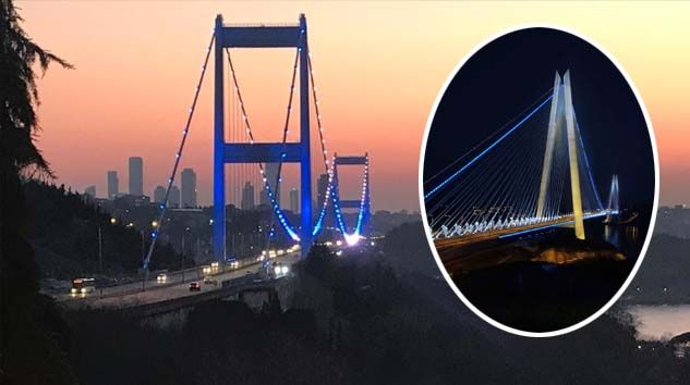 Boğaz Köprüleri polisler için mavi-beyaz ışıkla aydınlatıldı