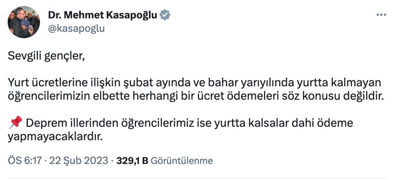Yurtta kalmayan öğrenciler ücret ödemeyecek!
