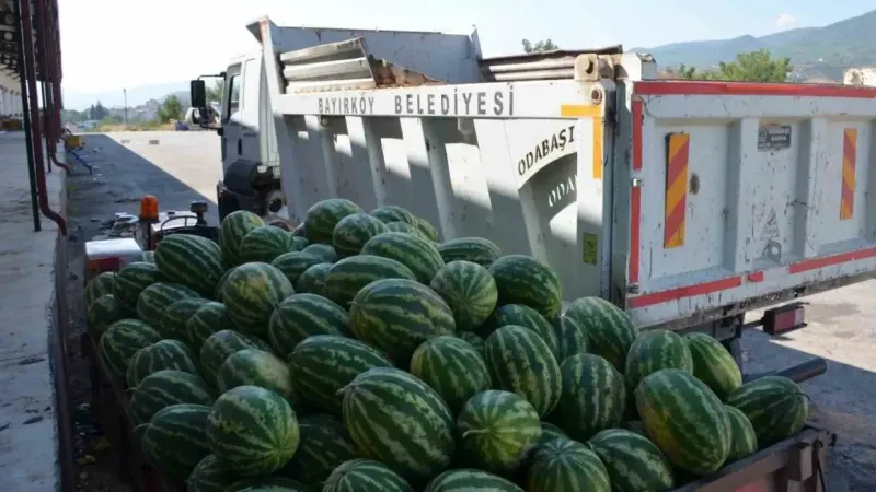 Çiftçiye destek için vatandaşlara 2 ton ücretsiz karpuz dağıtımı gerçekleştirdi