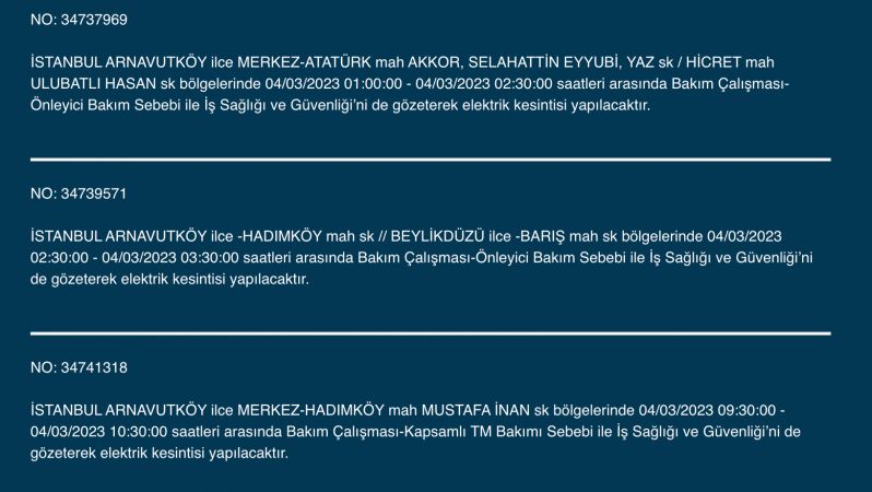 İstanbul’da yüzlerce adrese uyarı! (4 MART)